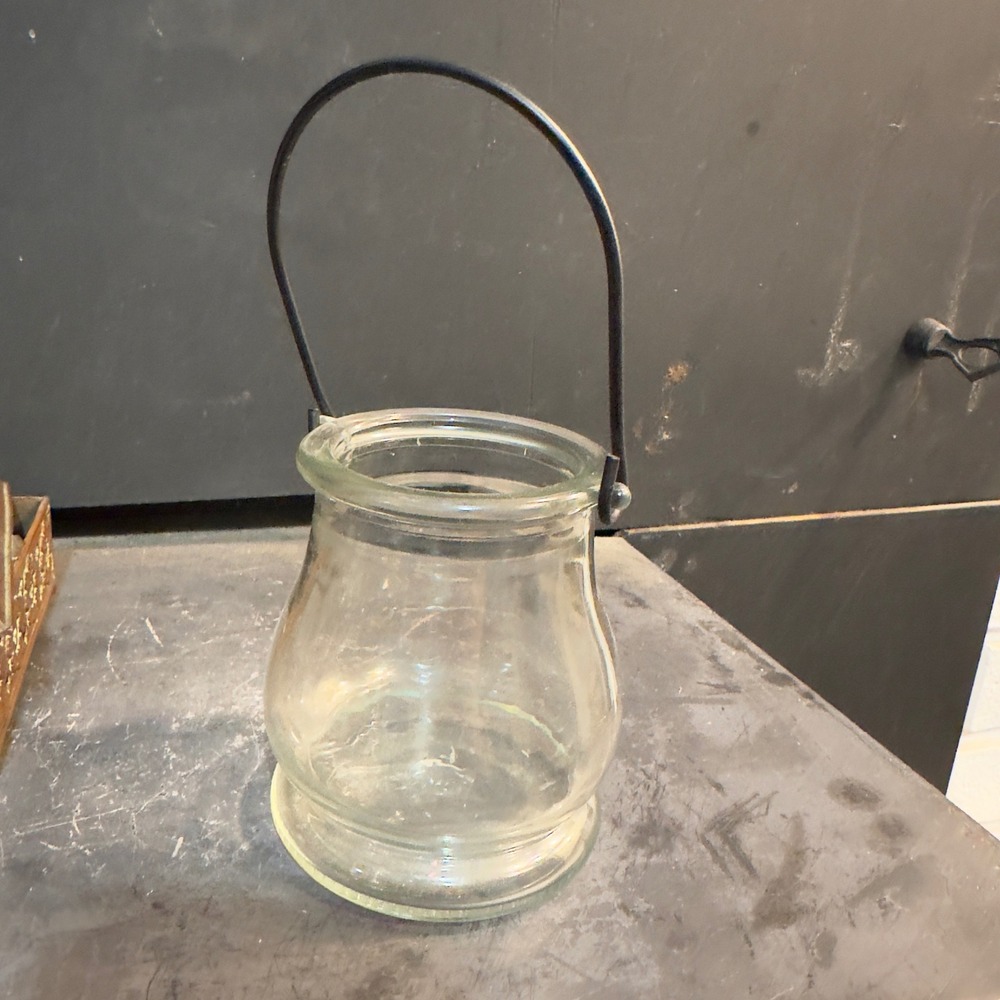 Glass Candle Holder Lantern Jar Metal Handle Farmhouse Rustic Decor - Picture 3 of 6